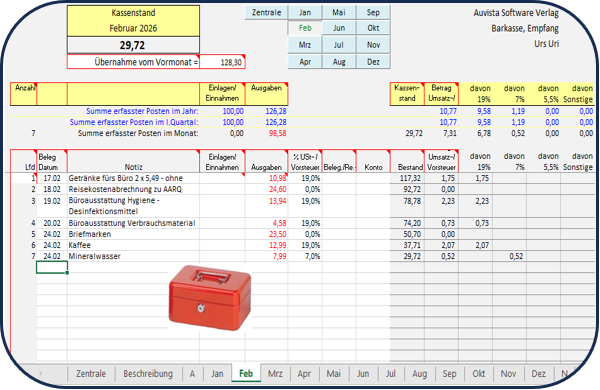 Kostenlos laden - Kassenbuch 2026 f�r die Barkasse aus XG130