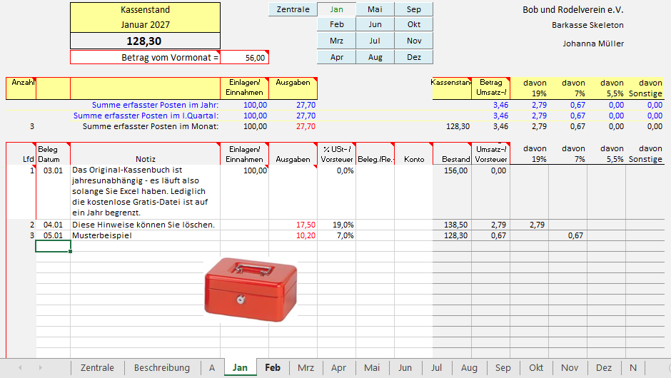 Kassenbuch f�r die Barkasse aus SC026