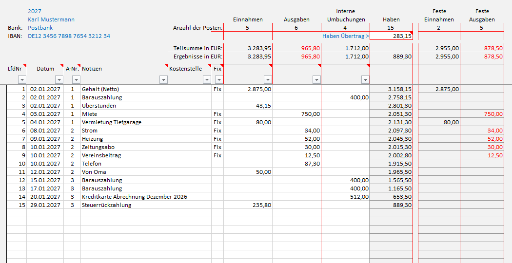 Abbuchungsposten nimmt man einmalig auf