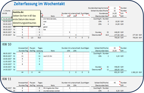 Kostenlos laden - Wochenarbeitszeit flexibel erfassen